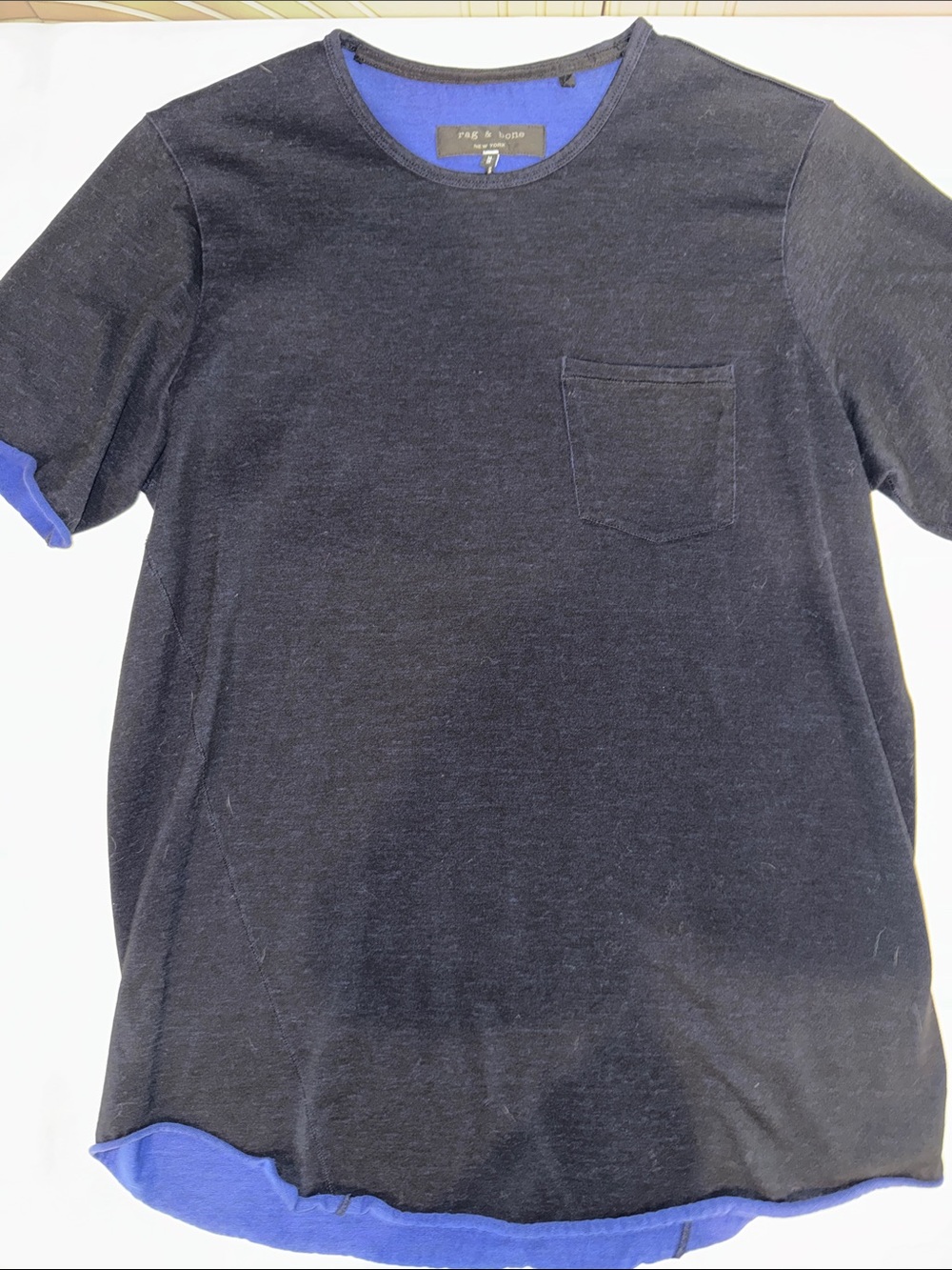 rag & bone Black Short-Sleeve Crew with Blue Trim